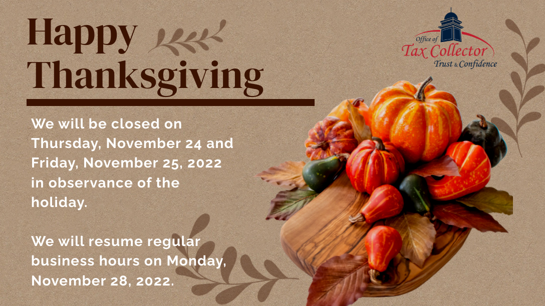 Polk County Tax Collector's Office Will Be Closed for Thanksgiving